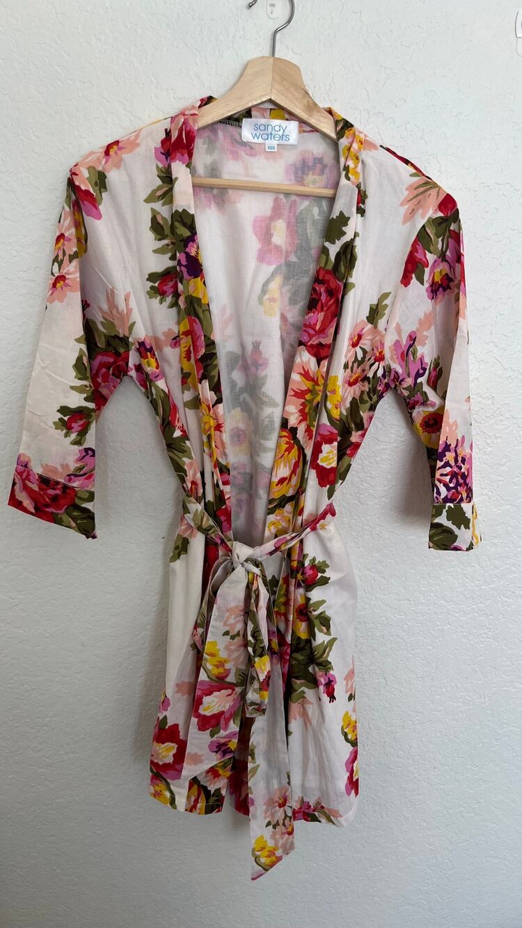 Sandy Waters XS/S Floral Cotton Kimono Robe Lightweight Belted